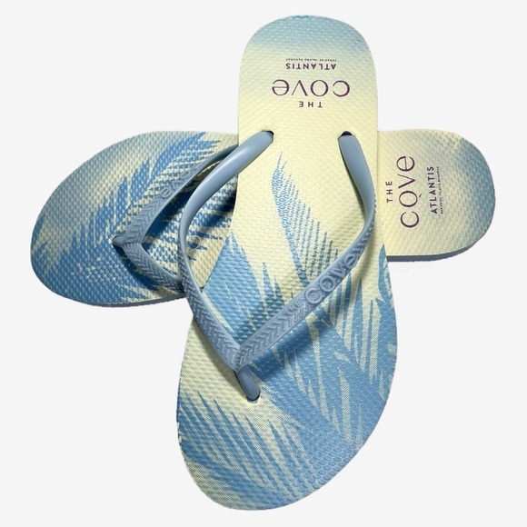 The Cove Flip Flops Blue and Cream Palm Tree Motif Womens size 8 - Picture 1 of 8